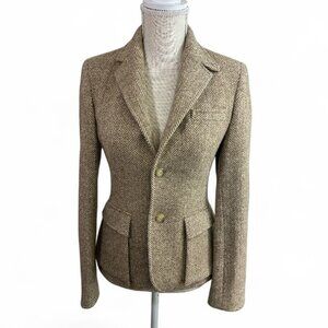 Ralph Lauren Tweed Herringbone Wool Made in Italy Blazer Elbow Patch Women's 2
